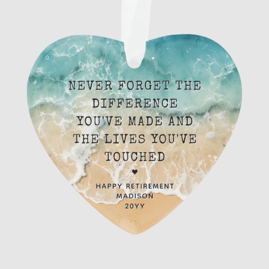 Personalized Retirement Modern Blue Ocean Beach Ornament (Rückseite)