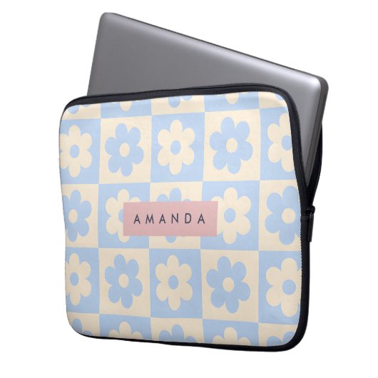 Personalized Retro Blue Daisy Pastel Flower Laptopschutzhülle (Vorderseite Links)