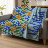 Personalized Retro Blue & Orange Floral  Fleecedecke