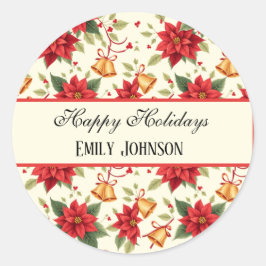Personalized Retro Christmas Floral Stationery Runder Aufkleber