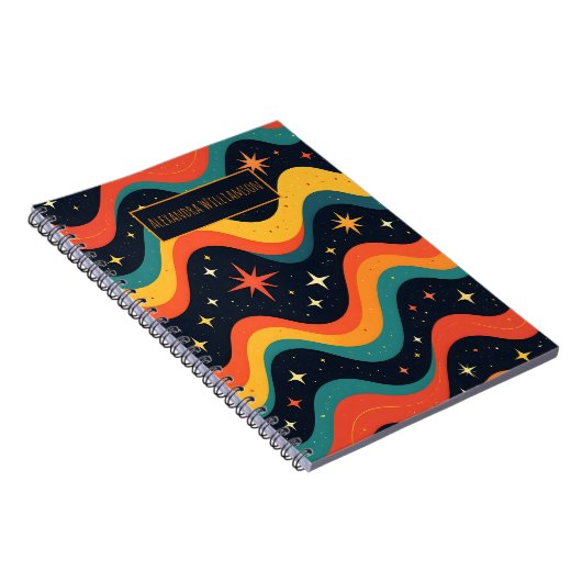 Personalized Retro Cosmic Waves Notebook Notizblock (Rechte Seite)