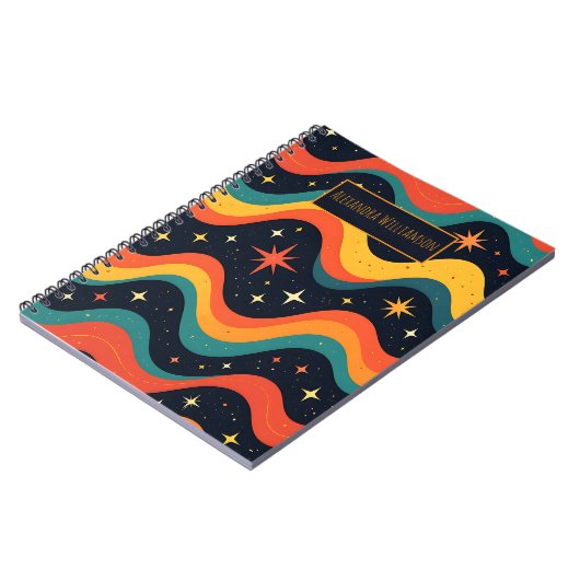 Personalized Retro Cosmic Waves Notebook Notizblock (Linke Seite)