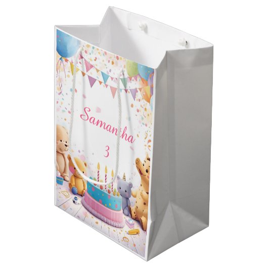 Personalized Retro Gift Bag Medium | Kids Birthday Mittlere Geschenktüte (Vorderseite Schrägansicht)