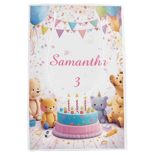 Personalized Retro Gift Bag Medium | Kids Birthday Mittlere Geschenktüte (Vorderseite)