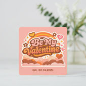 Personalized Retro Groovy Love Editable Date & Mes Karte (Stehend Vorderseite)