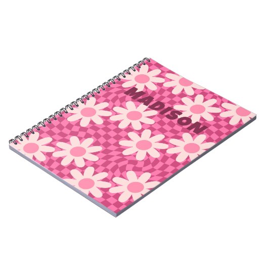Personalized Retro Groovy Pink Daisy Flower Hippie Notizblock (Linke Seite)