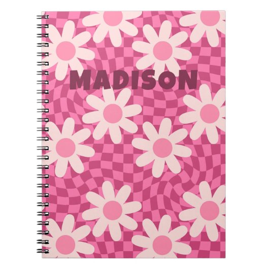 Personalized Retro Groovy Pink Daisy Flower Hippie Notizblock (Vorderseite)