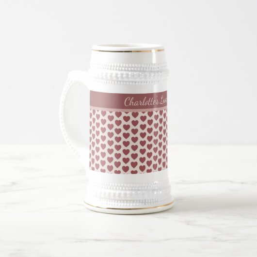 Personalized Retro Hearts Pink Burgundy Bierglas (Vorderseite Links)