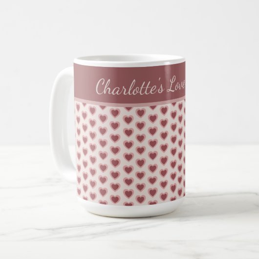 Personalized Retro Hearts Pink Burgundy Kaffeetasse (Vorderseite Links)