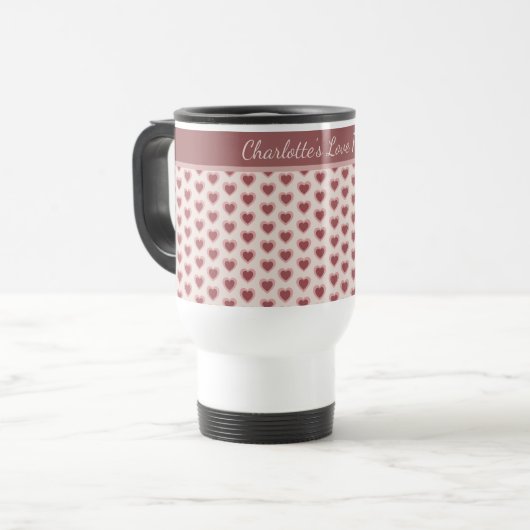Personalized Retro Hearts Pink Burgundy Reisebecher (Vorderseite Links)
