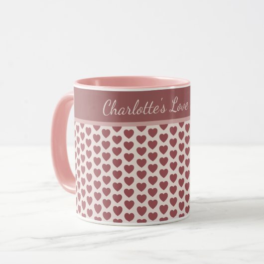 Personalized Retro Hearts Pink Burgundy Tasse (Vorderseite Links)