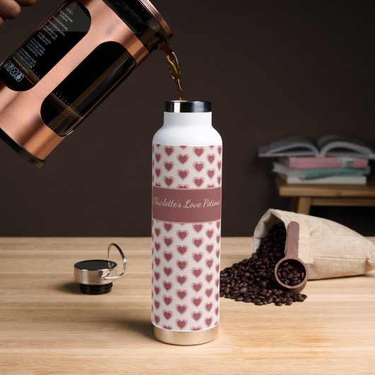Personalized Retro Hearts Pink Burgundy Trinkflasche (Kaffee (gedreht))