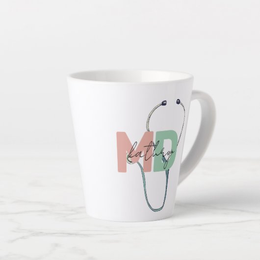 Personalized Retro Medical Doctor MD Name  Milchtasse (Rechte Ecke)