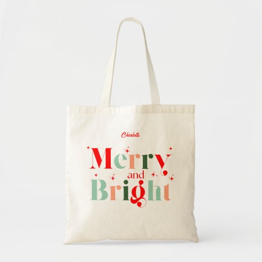 Personalized Retro Merry and Bright Christmas Tragetasche (Vorne)