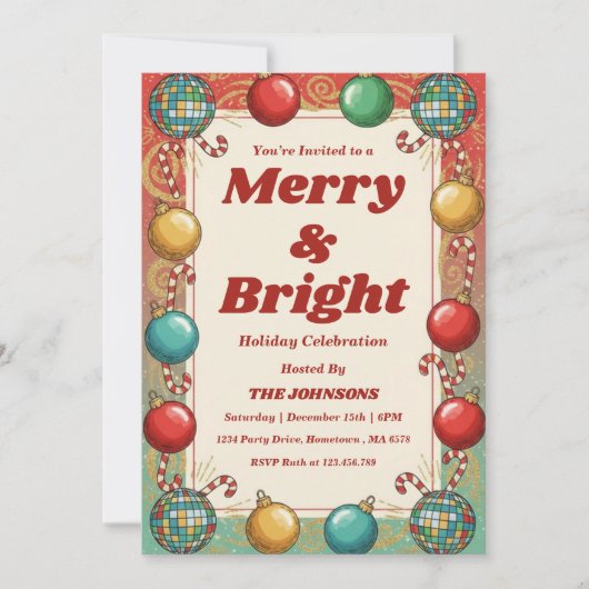 Personalized Retro Merry & Bright Holiday Party Einladung (Vorderseite)
