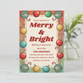 Personalized Retro Merry & Bright Holiday Party Einladung (Stehend Vorderseite)