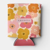Personalized Retro Mustard and Pink Floral Blooms Dosenkühler (Vorderseite)