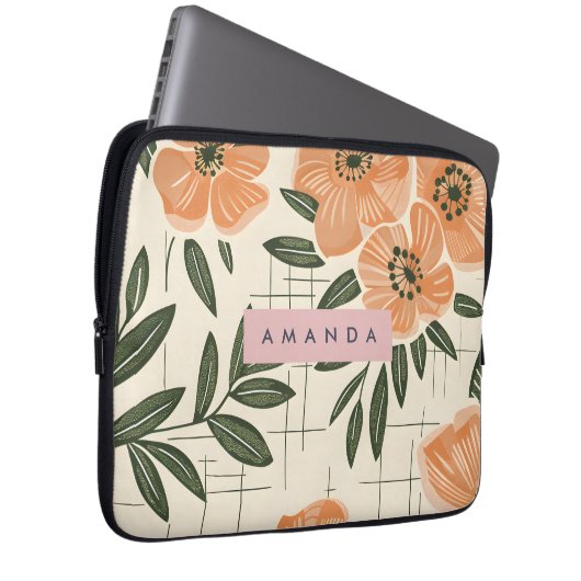Personalized Retro Orange Flower Style Laptopschutzhülle (Vorne Rechts)
