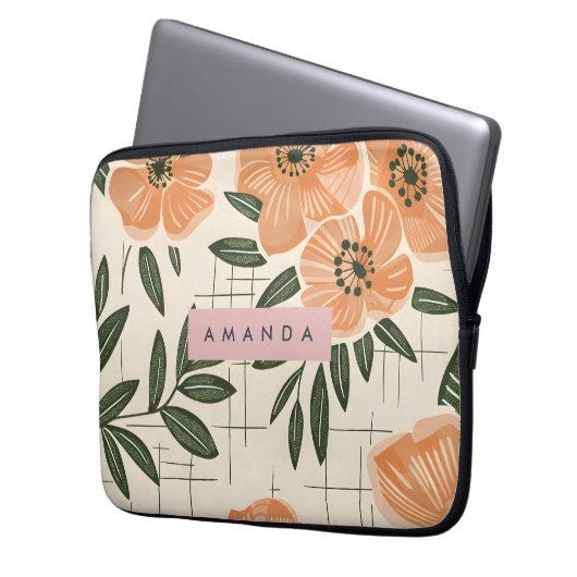 Personalized Retro Orange Flower Style Laptopschutzhülle (Vorderseite Links)