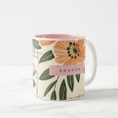 Personalized Retro Orange Flower Style Zweifarbige Tasse (VorderseiteRechts)