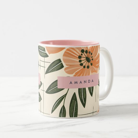 Personalized Retro Orange Flower Style Zweifarbige Tasse (VorderseiteRechts)