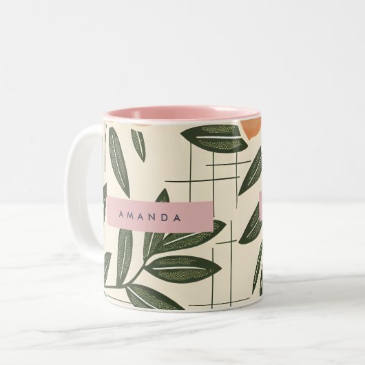 Personalized Retro Orange Flower Style Zweifarbige Tasse (Vorderseite Links)