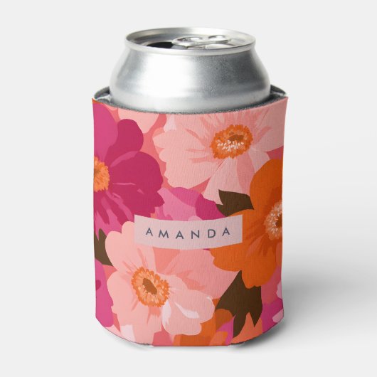 Personalized Retro Pink and Orange Floral Dosenkühler (Kanne Vorderseite)
