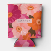 Personalized Retro Pink and Orange Floral Dosenkühler (Vorderseite)