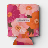 Personalized Retro Pink and Orange Floral Dosenkühler (Rückseite)