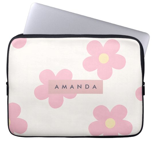 Personalized Retro Pink Daisy Flower Laptopschutzhülle (Vorderseite)