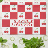 Personalized Retro Red Cherry & Gingham Checkered  Geschirrtuch (Gefaltet)