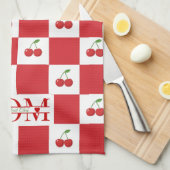 Personalized Retro Red Cherry & Gingham Checkered  Geschirrtuch (Viertel Falte)