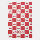 Personalized Retro Red Cherry & Gingham Checkered  Geschirrtuch (Vertikal)