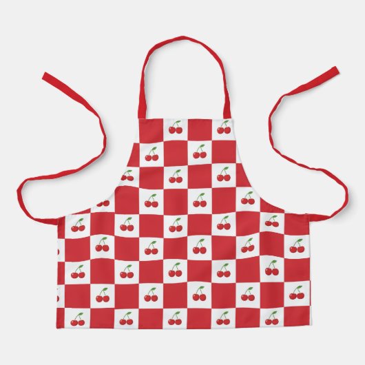 Personalized Retro Red Cherry & Gingham Checkered  Schürze (Vorderseite)