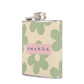 Personalized Retro Sage Green Daisy Flower Flachmann (Links)