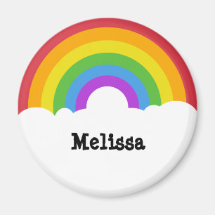 Personalized Retro Style Round Rainbow Magnet