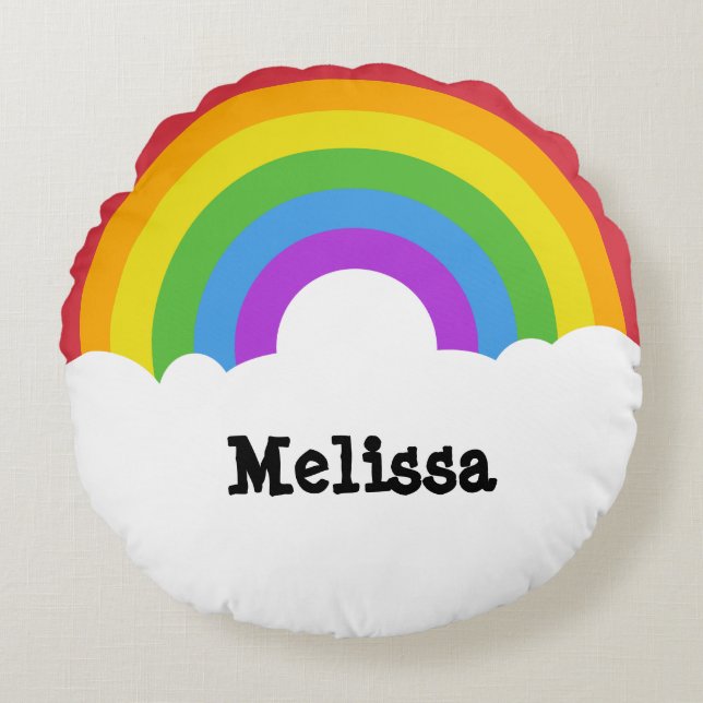 Personalized Retro Style Round Rainbow Rundes Kissen (Vorderseite)