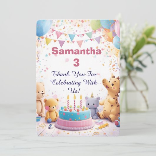 Personalized Retro Thank You Cards | Kids Birthday Dankeskarte (Stehend Vorderseite)