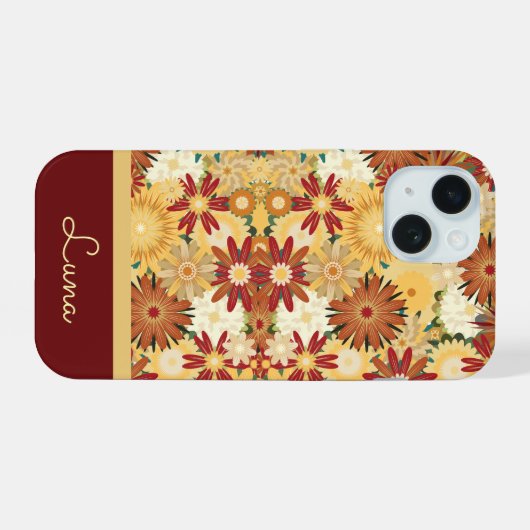 Personalized Retro Warm Floral Pattern Phone Case iPhone 15 Hülle (Rückseite (Horizontal))