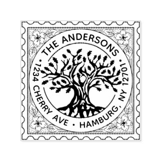 Personalized Return Address Custom Oak Tree Family Permastempel