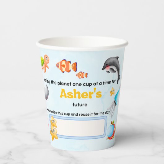 Personalized Reusable Ocean Protector Under Sea Pappbecher (Rückseite)