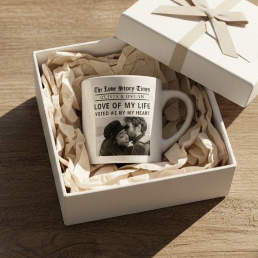 Personalized Romantic Photo | Love Story Newspaper Espressotasse