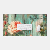 Personalized Rose and Turquoise Rustic Schreibtischunterlage (Tastatur & Maus)