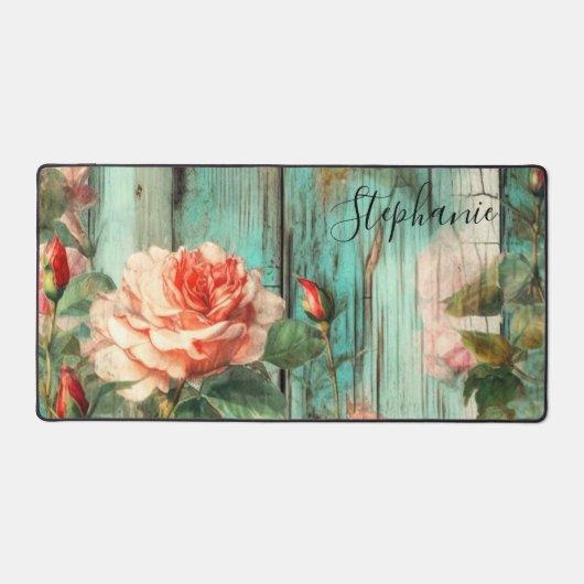 Personalized Rose and Turquoise Rustic Schreibtischunterlage (Vorderseite)