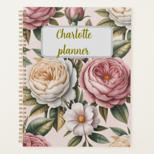 Personalized rose Flower chic Productivity Goal Planer (Vorderseite)