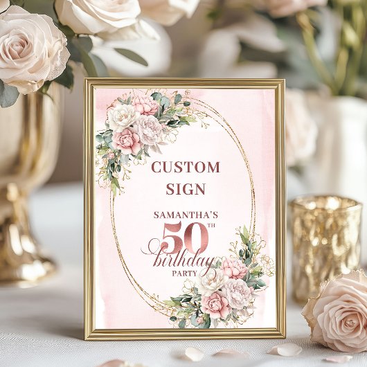 Personalized Rose Gold Botanical 50th Birthday Poster