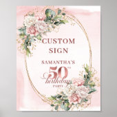Personalized Rose Gold Botanical 50th Birthday Poster (Vorne)