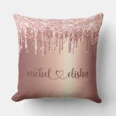 Personalized Rose Gold Glitter Drip Couple Names Kissen (Vorderseite)