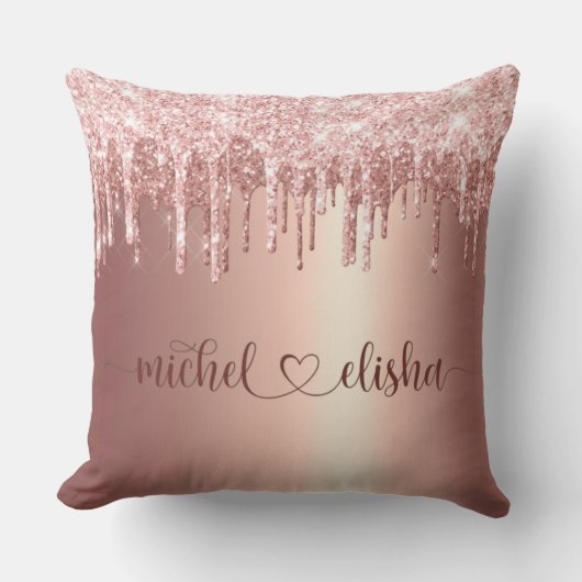 Personalized Rose Gold Glitter Drip Couple Names Kissen (Vorderseite)