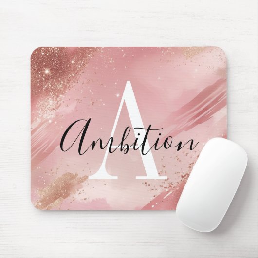 Personalized Rose Gold Glitter Mousepad – Monogram (Mit Mouse)